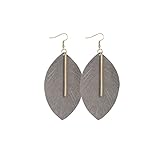 Lightweight Genuine Soft Leather Fringe Leaf Dangle Drop Earring Leather With Metal Bar Dangle Earring for Women