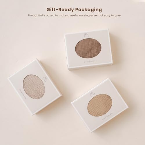 Konssy Muslin Nursing Cover for Baby Breastfeeding, Breathable 100% Cotton Breastfeeding Cover with Rigid Hoop for Mother Nursing Apron, Multi-use Carseat Canopy (Brown)