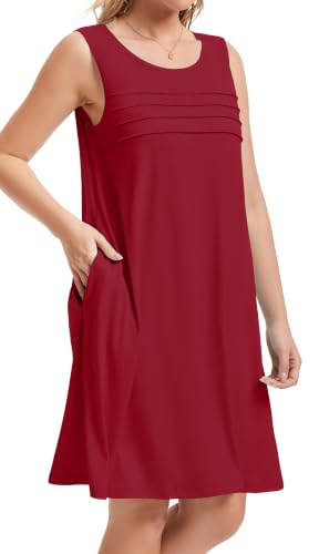 Image of CHICGAL Womens Summer Dresses Casual Loose Pleated Front Tshirt Sleeveless Tank Sundresses with Pockets 2026