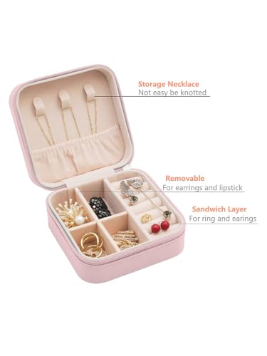 Image of Cortina Small Pu Leather Jewellery Organiser Box | Portable Travel Jewelry Storage Case For Women & Girl - Ring, Pendant, Earring, Necklace, Bracelet - Pink