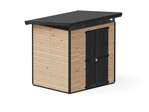 Upyard Gartenhaus Strongbox L - Robuste Holz Gerätehaus mit imprägniertem Fundament und extra Strapazierfähigem Kunststoff Dach, 203x163 cm, Braun