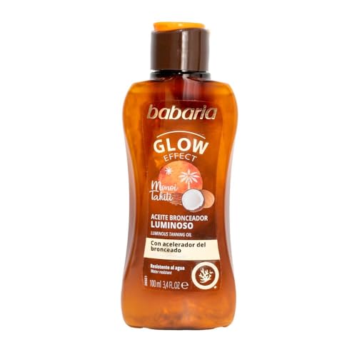 Babaria Glow Aceite Bronceador Luminoso con Monoï de Tahití y Coco – Efecto Dorado y Brillo | Acelerador Bronceado con Aloe Vera y Vitamina E
