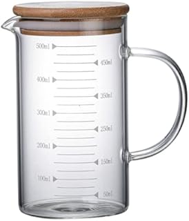 Glass Measuring Cup, Measuiring Jugs with Airtight Lid, Borosilicate Graduated Glass Mug with Handle, Pour Spout Clear Scale Mixing Beaker Cooking Baking Measuring Tool (500 Ml)
