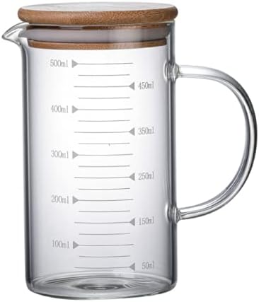 Glass Measuring Cup, Measuiring Jugs with Airtight Lid, Borosilicate Graduated Glass Mug with Handle, Pour Spout Clear Scale Mixing Beaker Cooking Baking Measuring Tool (500 Ml)