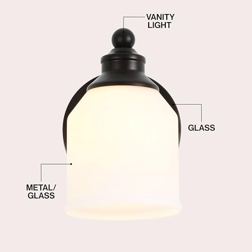 Image of JONATHAN Y 5.13 inch Oil Rubbed Bronze White 1-Light Metal Glass Candlestick Vanity Light Wall Sconce Farmhouse Transitional for Bathroom with Frosted Glass Shade LED Bulb Included JYL7549B