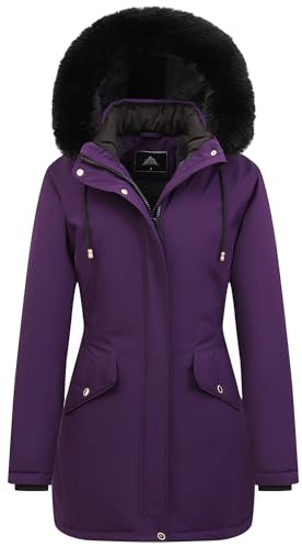 MOERDENG Women's Long Winter Down Coat Thicken Fleece Lined Parka Warm Puffer Jacket With Faux Fur Detachable Hood