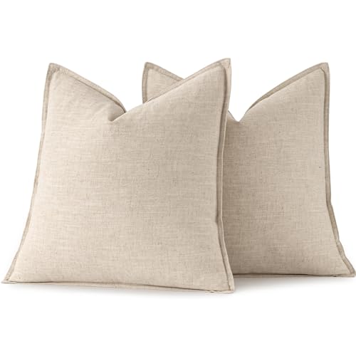 Miulee 2P_YAMAZHUMA_1818_2 Linen Pillow Covers 18X18 Inch Natural Beige Decorative Throw Pillow Covers Pack Of 2 Soft Accent Farmhouse Couch Christmas Pillowcases Modern Home Decors thumb #5