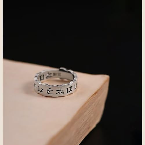 Bague argent sterling 925 Om Mani Padme Hum, anneau bouddhiste de protection