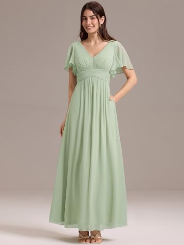 Image of Ever-Pretty Women's Summer V Neck Chiffon Pleated Empire Waist Bandage Bridesmaid Dress with Pockets 02360
