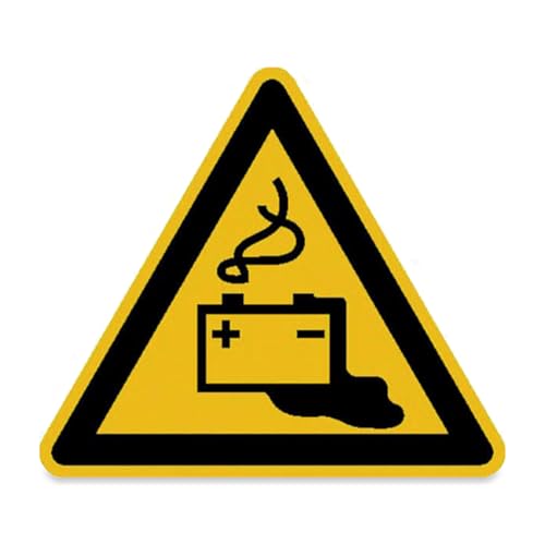 Betriebsausstattung24® Warnschild Warnung vor Gefahren durch Batterien, Alu geprägt, Größe 315 mm
