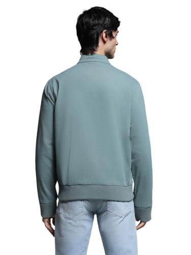 Image of Jack & Jones Men's Mock Collar Solid Cotton Casual Bomber Jacket, Standard Length