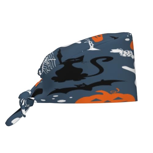 Kuilepa Halloween Print Working Caps With Sweatband Adjustable Working Hats Elastic Scrub Hats Nurse Scrub Cap Nurse Hats