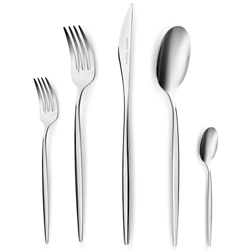 Karaca Lizbon - 18/10 Stainless Steel Silverware Set for 6, 30 Piece Heavy Duty Flatware Set, Dishwasher Safe Modern Cutlery incl. Kitchen Forks, Spoons, Knives Eating Utensils Sets - Silver
