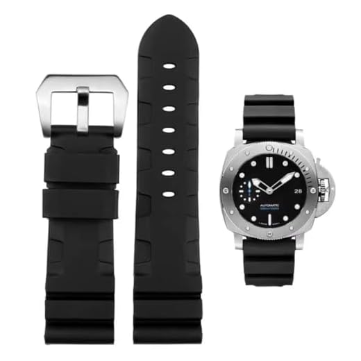 FOUUA Uhrenarmband Gummi Armband 22mm 24mm PANERAI Uhrenarmband Wasserfest Gummi Gebürstete Edelstahl Silber Schnalle Ersatzband kompatibel mit Panerai Unisex