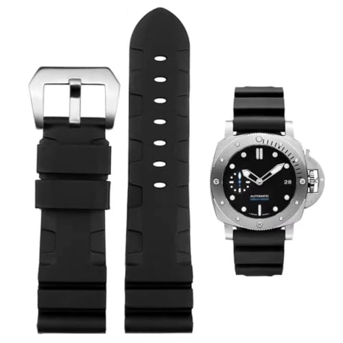 FOUUA Correa de Reloj Panerai de Goma 22mm 24mm Correa de Reloj Silicona Impermeable Acero inoxidable Cepillado Hebilla de Plata Compatible con Panerai unisex