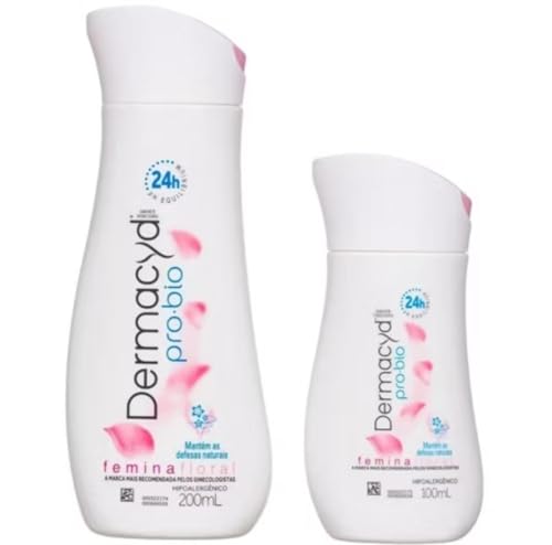 Sabonete Íntimo Dermacyd Femina Floral, Proteção 24 horas, Duas Unidades 200ml + 100ml, Combate Maus Odores e Equilibra o pH, Combinação Bio Protect, Hipoalergênico.