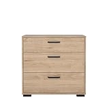 Tvilum Jackson Hickory Sofia 3 Drawer Chest for Bedroom with Black Aluminium Handles, Metal Drawer Runners, Foil Material, Timeless Style, Small Chest for Closet and End of Bed Storage