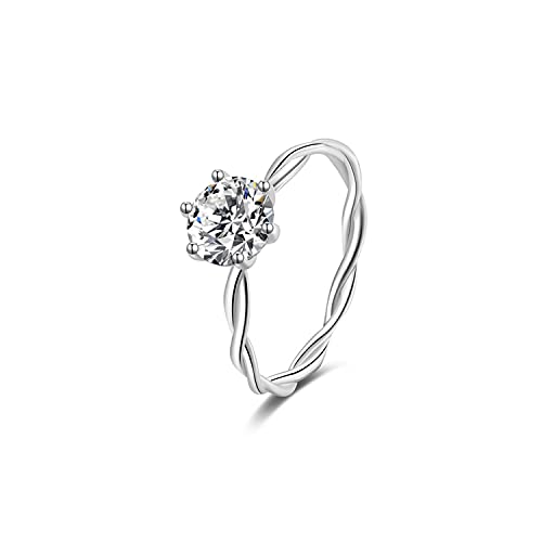 Bague moissanite 1ct en argent 925 classique à six griffes torsadées pour femme