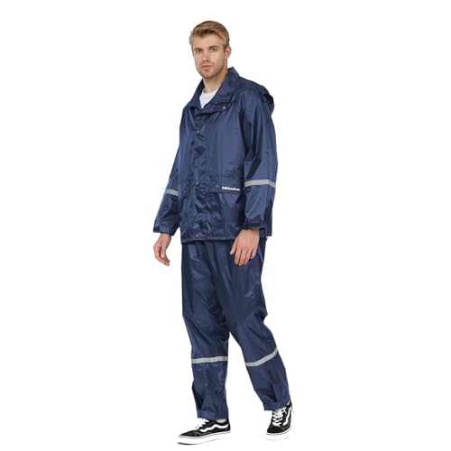 Classic Rain Suits for Men Waterproof Durable Rain Gear with Reflective Strip Rain Jacket Pants for...