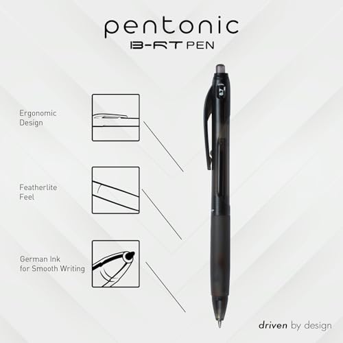 Image of Pentonic B-RT Retractable Ballpoint Pens, 10 Count, 10 Colors Tip, 0.7 mm Fine Point, Ergonomic Grip, Smooth Writing For Journaling, Pens for School & the Office (1017265)