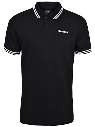 Firetrap Mens Polo Shirt Cotton Polos Tshirt Short Sleeve Summer Ribbed Tipping Collar Tshirts Top Black XL