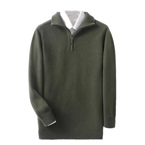 Men's Casual Knitted Business Half Zip Pullover Thickened Warm Long Sleeve Wool Sweater