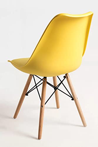 Image of Set of 4 Modern Style Mid Century Modern Dinning Room Cafe Hotel Office Wooden Legs Chair (Yellow with Cushion)