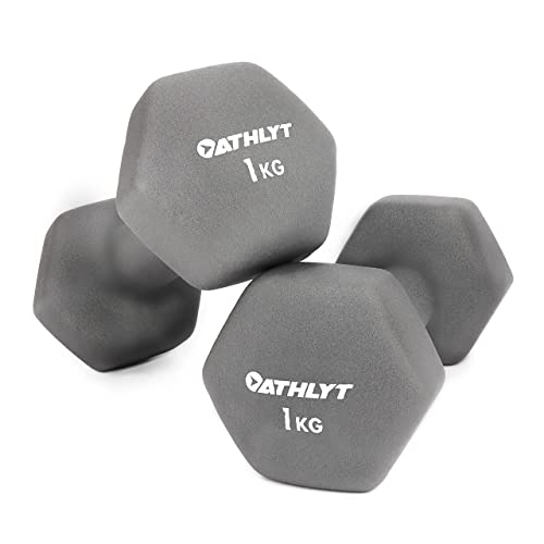 Athlyt Neoprene Dumbbell Weights, 2 x 1kg, Grey