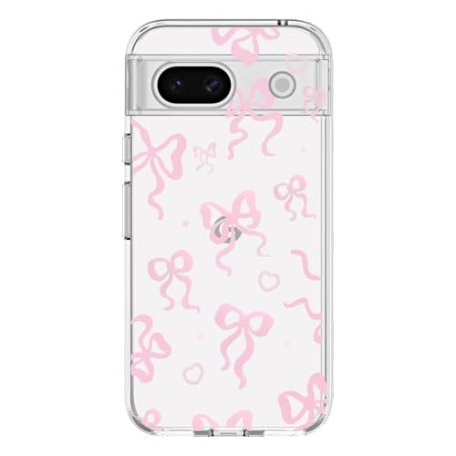 xoniery Compatible with Google Pixel 8A Clear Non-Yellowing Case with Cute Pink Bows Pattern, Luxury Shockproof Protection for Google Pixel 8A Case for Women Girls-Pink