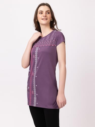 Image of Women Printed Cotton Tshirt with Side Slits & Pocket