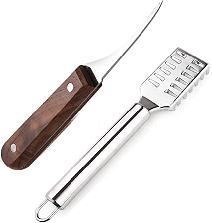 Shrimp Knives Fish Scaler Cleaner 304 Stainless Steel Fish Scale Remover Fast Cleaning Fish Steel Shrimp Peeler Shrimp Cleaner and Deveiner Tool Shrimp Line Set for Kitchen(2 Pieces)