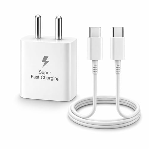 Image of Original 25W Charger Adapter with Type C to C Cable, Fast Charger Compatible with Samsung Galaxy A15 /M35 /A35 /A55 /M05 /M16 /F15 /M17| M36 /M07 /F34 /F16 /F54 /A14 /S23 /S24 /S25 / Fold /Flip /Tab, White