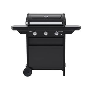 Campingaz Compact classe 3 L Gril à gaz, chariot gril à gaz barbecue compact av.3 brûleurs acier aluminisé, couvercle av.thermom.,bac récupération de graisse & 2 étagères latérales rabattables, 7,5 kW