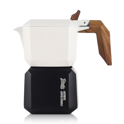 Bincoo Stovetop Espresso Maker 2 Cups-Creative Moka Coffee Pot Double Valve,Italian Coffee Maker Aluminium Stovetop Camping Moka Pot 120ML/4oz(White-black)