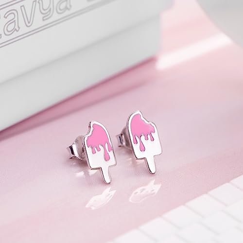 Women's 925 Sterling Silver Ice Cream Pink Rhodium Plated Stud Earrings