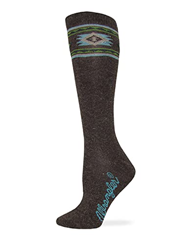 Wrangler Ladies Angora Blend Aztec Pattern Knee High Boot Socks 3 Pair Pack (US, Alpha, Medium, Regular, Regular, Denim/Brown/Charcoal)3