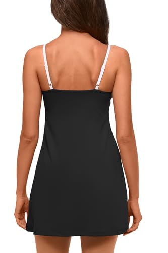 Yanekop Womens Tennis Dress with Built in Shorts Athletic Dresses Golf Outfits Spaghetti Strap V Neck Workout Dress3