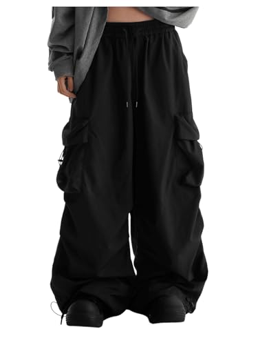 GORGLITTER Men's Parachute Cargo Pants Jogger with Pockets Baggy Wide Leg Open Bottom Elastics Waisted Loose Sweatpants