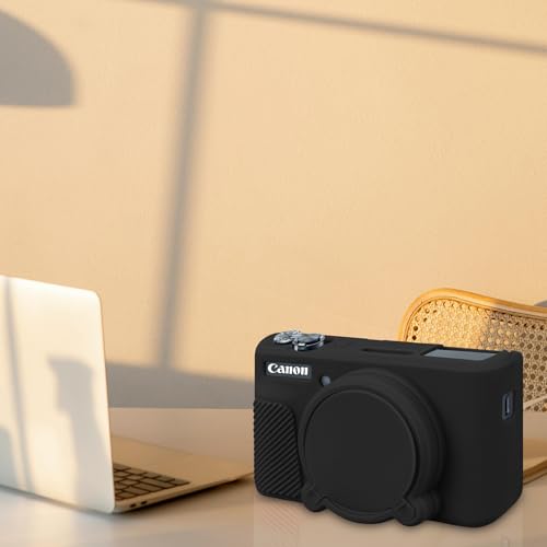 BOVKE Silicone Camera Case for Canon PowerShot SX740/ SX730 Digital Camera, SX740 Camera Soft Case Cover Rubber Camera Sleeve with Removable Lens Cover, Black