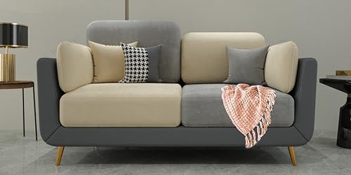 Image of Black Wood Modern Montez Luxurious Velvet 2 Seater Sofa for Bedroom, Living Room, Dining Room, Drawing Room, Home Office in Bug Resistant Wood (Grey & Beige, 2 Seater)
