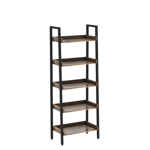 ASTARTH-Ladder-Shelf-5-Tier-Bookshelves-wOpen-Shelf-for-Storage-Industrial-Bookshelf-Tall-Ladder-Shelf-Metal-Frame-for-Bedroom-Living-Room-Kitchen-673-H-Easy-Assembly-Rustic-Brown-HD021 ASTARTH Ladder Shelf 5 Tier Bookshelves wOpen Shelf for Storage Industrial Bookshelf Tall Ladder Shelf Metal Frame for Bedroom Living Room Kitchen 673 H Easy Assembly Rustic Brown HD021
