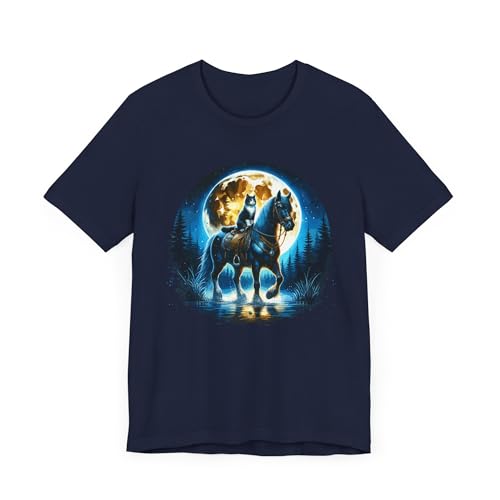 T-shirt chat et cheval au clair de lune pour homme et femme