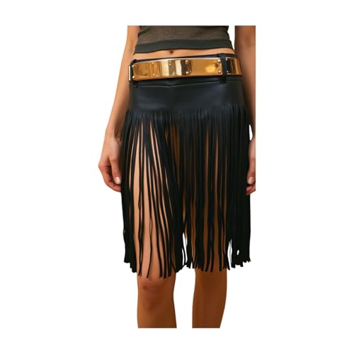 Women Black Skirt Fashion Belt - Wrap Around Long Faux Leather Waistband Gold Metal Plate S M2