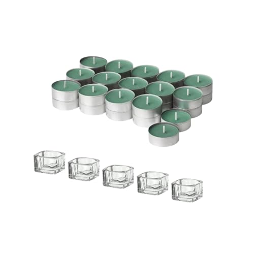 IKEA GLASIG/HEDERSAM 5 Tealight Holder, Clear Glass with 30 Scented tealight, Fresh Grass/Light Green