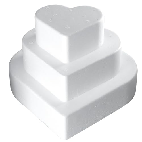 Ideen mit Herz Styropor-Torte Herz | Dreistöckige Herztorte | 3 Styropor-Podeste in Herzform | Klein: 11,3 x 10,1 cm | Mittel: 17 x 15,2 cm | Groß: 22,7 x 20,4 cm | Höhe je 5 cm