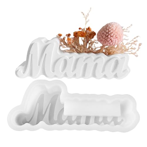 yakermur Moldes de resina para el día de la madre, diseño de letras de mamá, molde de resina para jarrón – Soporte para bolígrafos, maceta suculenta, cactus, yeso, molde para manualidades de letreros