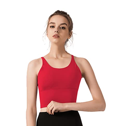 Image of Redqenting Longline Sports Bra for Women with Removable Padded,Sexy Criss Cross Back Strappy Yoga Bras Workout Tank Tops