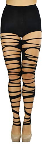 Image of ToBeInStyle Women's Slashed Ripped Shredded Distressed Hosiery Tights Leggings Music Festival