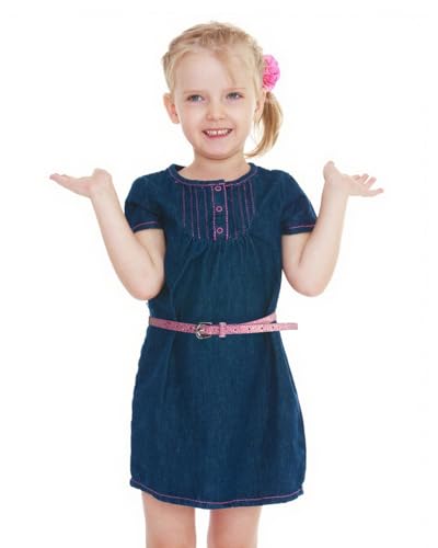 4 Pack Girls Belt Kids Glitter PU Leather Waist Belts, Shiny Belts Metal Buckle for Dress Pants Jeans, Kids Belt Size 6-154