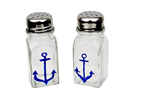 Navy Blue Anchor Glass Salt and Pepper Shaker Set